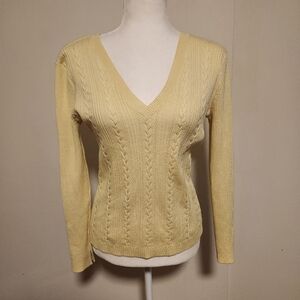 Vintage Y2K New York & Company light butter yellow cable knit Sweater Large EUC